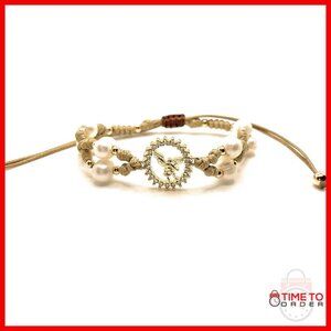 Adjustable Saint Michael Archangel Charm Bracelet with Pearls